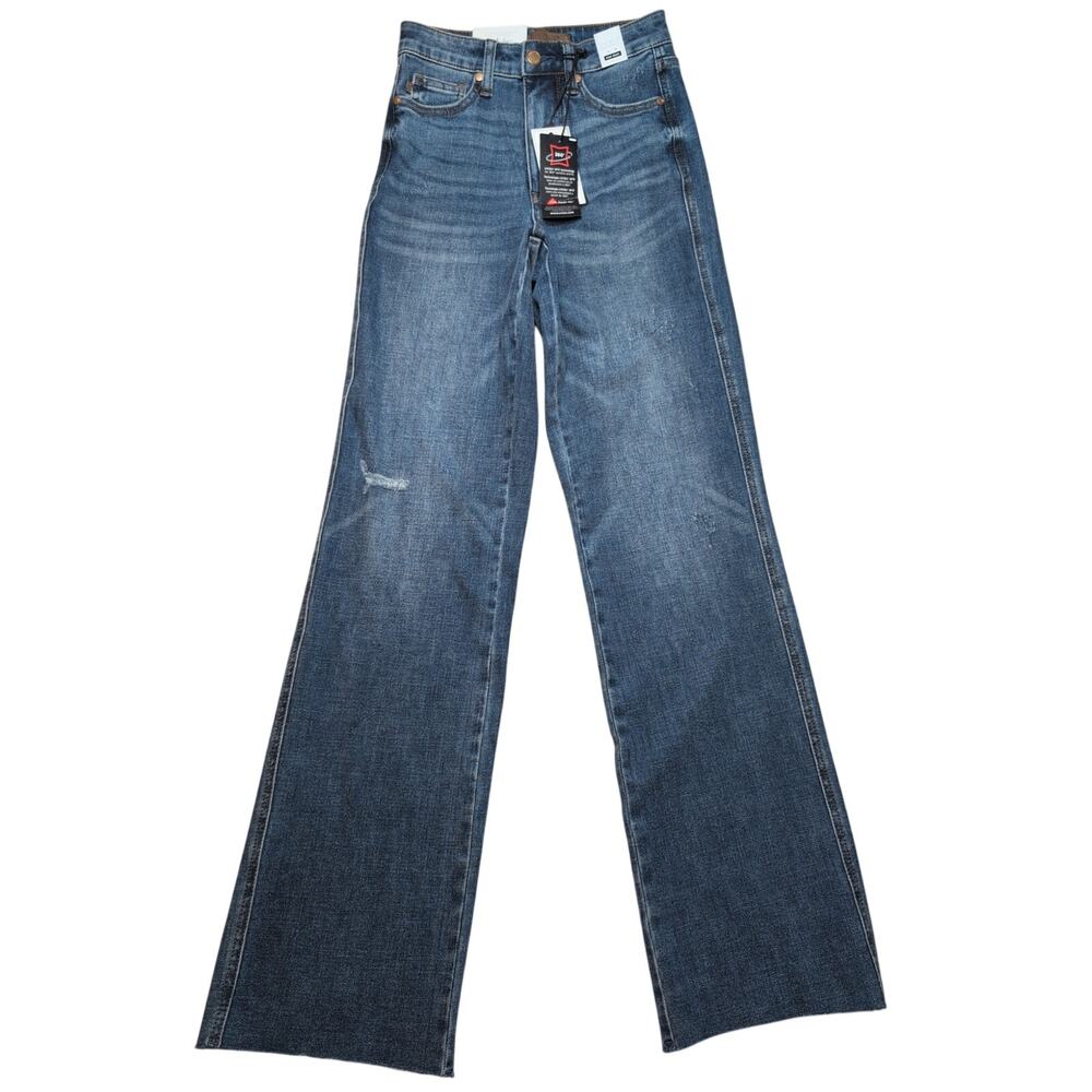 Judy Blue 360 Lycra X fit Straight Leg Jeans Raw Hem  Leg Distressed NWT 0/24
